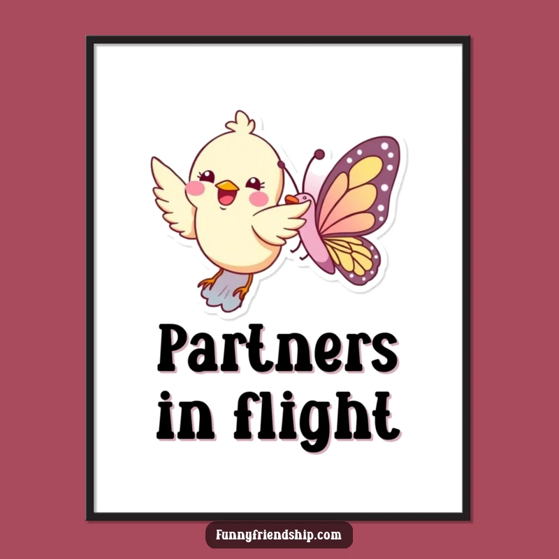 Funny Bird Butterfly Flight Poster - Artistic Flying Duo Wall Art
