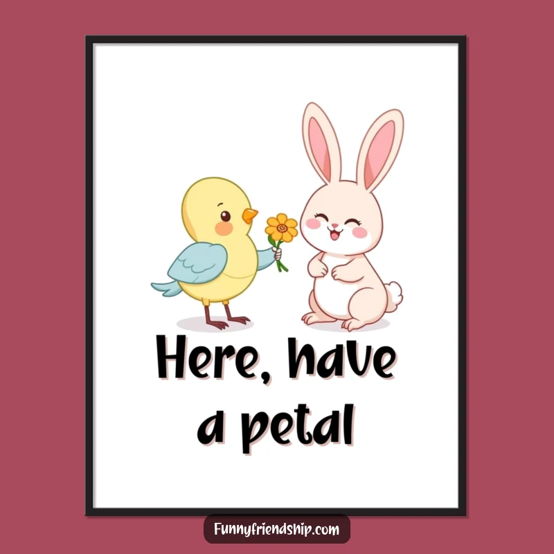 Funny Bird & Rabbit Poster: Adorable Cartoon Art Print, Sweet Animal Humor Decor Gift