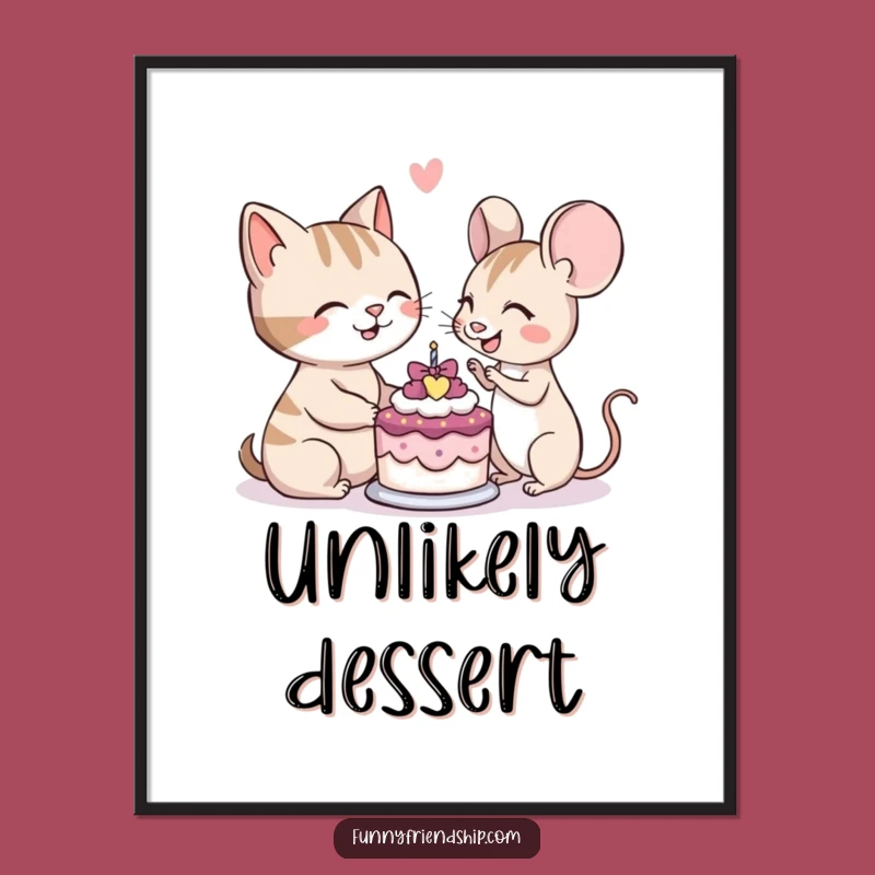 Funny Cat Mouse Cake Poster: Harmony Wall Art Print Gift