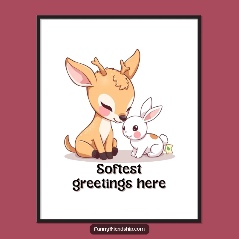 Funny Deer Poster: Gentle Nudge Friendship Wall Art, Whimsical Gift