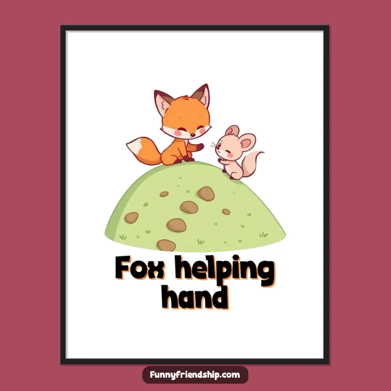 Funny Fox & Mouse Climb Poster: Supportive Friendship Art - A Funny Gift for Walls!