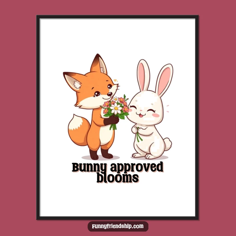 Funny Fox & Rabbit Flower Poster: Decorate with Sweetness and Amusing Charm