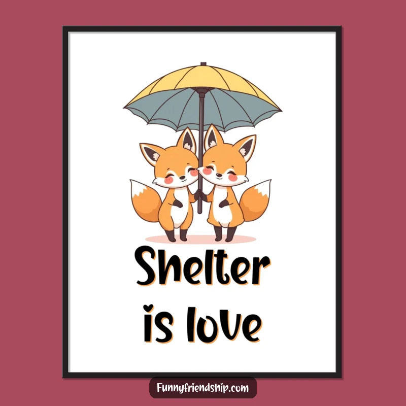 Funny Fox Umbrella Poster: Cute Cartoon Art, Charming Animal Humor Decor Gift
