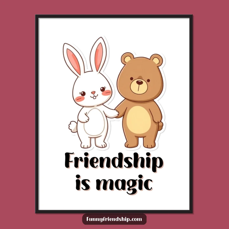 Funny Rabbit Bear Friendship Poster: Whimsical Cartoon Wall Art