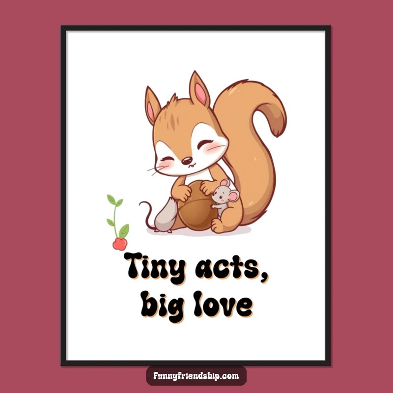 Funny Squirrel and Mouse Poster: Adorable Art Print Spreading Generosity