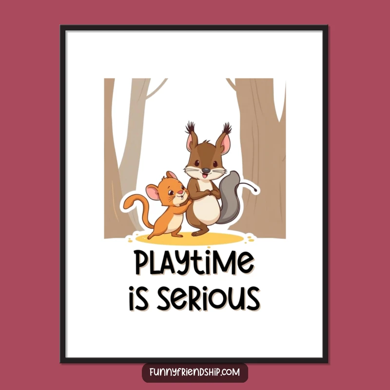Funny Squirrel Mouse Tag Poster: Whimsical Cartoon Wall Art