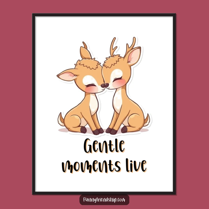 Sweet Deer Nuzzle Poster: Romantic Art, Adorable Wall Decor, Perfect Gift