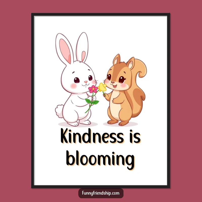 Funny Rabbit Squirrel Flower Poster: Charming Wall Art for a Touch of Nature