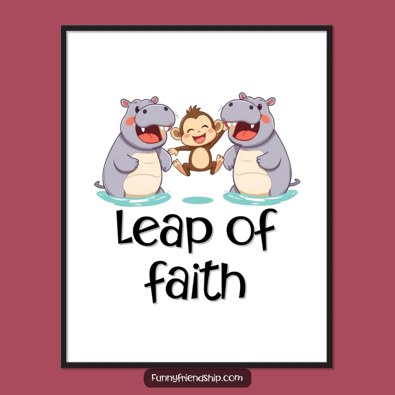 Funny Monkey & Hippo Leap Poster: Hilarious Wall Art for Animal Lovers