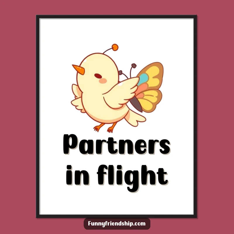 Funny Bird & Butterfly Poster: Vibrant Wall Art, Joyful Companionship - Perfect Funny Gift
