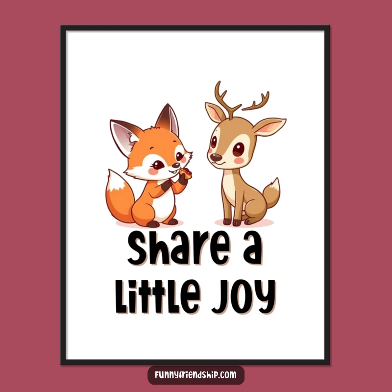 Funny Fox & Deer Art Print - Charming Woodland Friendship Poster Funny Gift