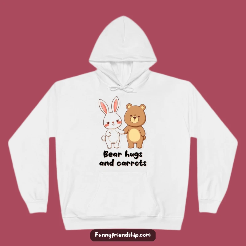 Funny Rabbit Bear Friendship Hoodie: Cozy Cartoon Hug Sweatshirt