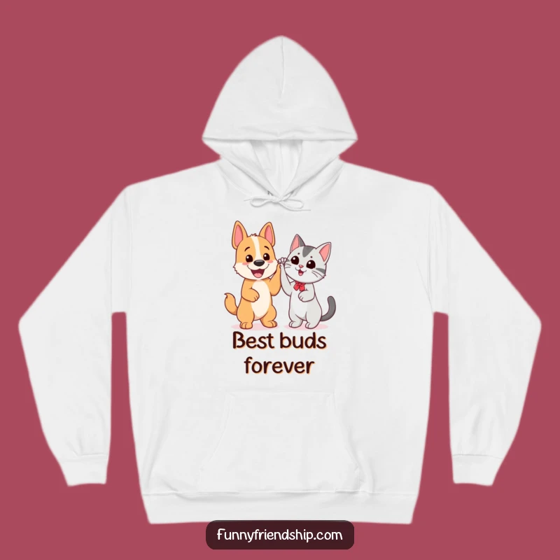 Funny Dog and Cat High Five Hoodie: Cozy Friendship Sweatshirt for Pet Lovers