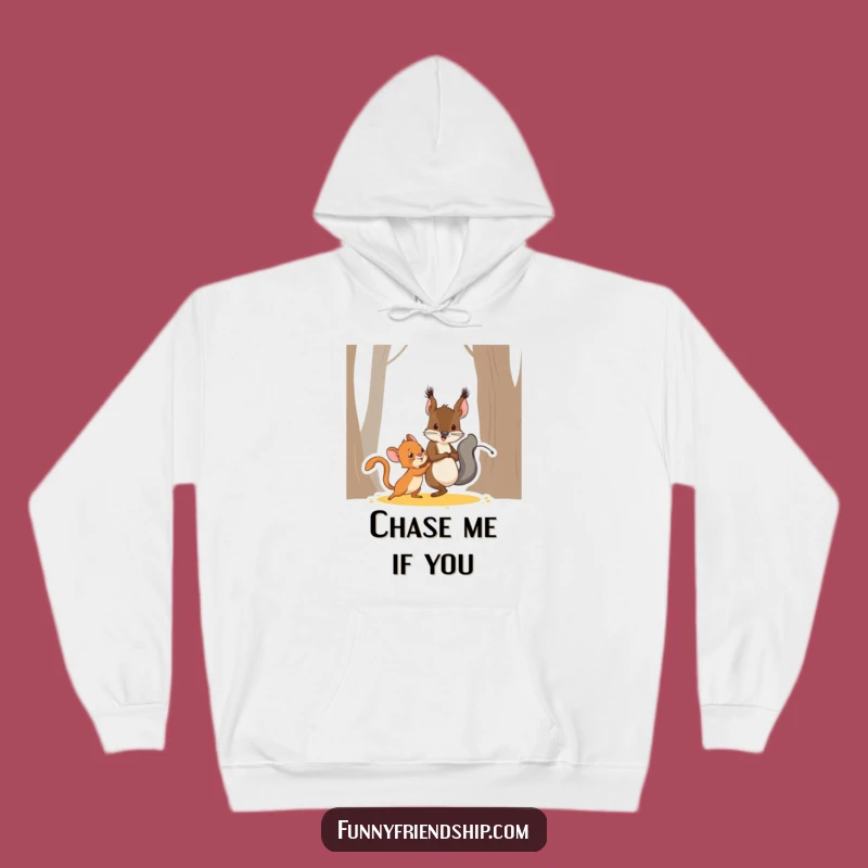 Funny Squirrel Mouse Tag Hoodie: Cozy Cartoon Play Sweatshirt