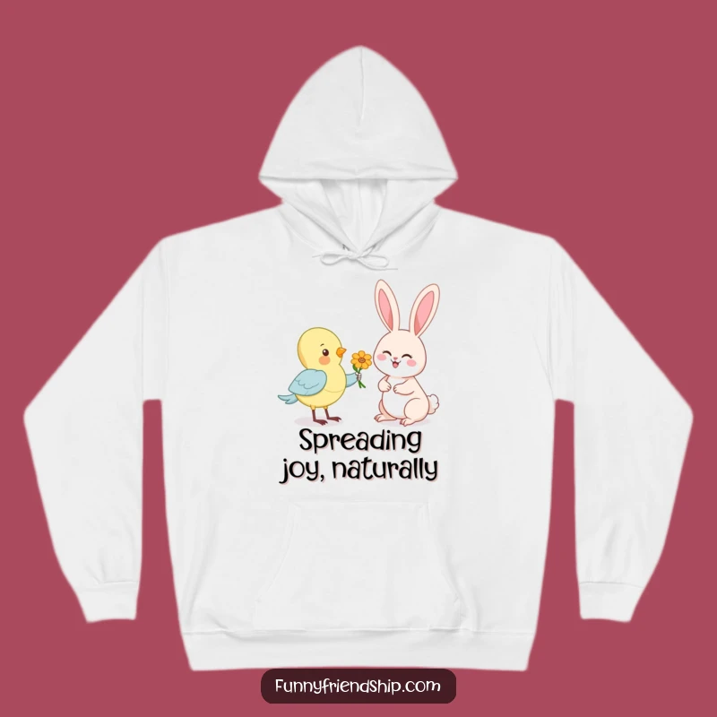 Cozy Funny Bird & Rabbit Hoodie: Warm Cartoon Animal Offering Flower, Great Gift