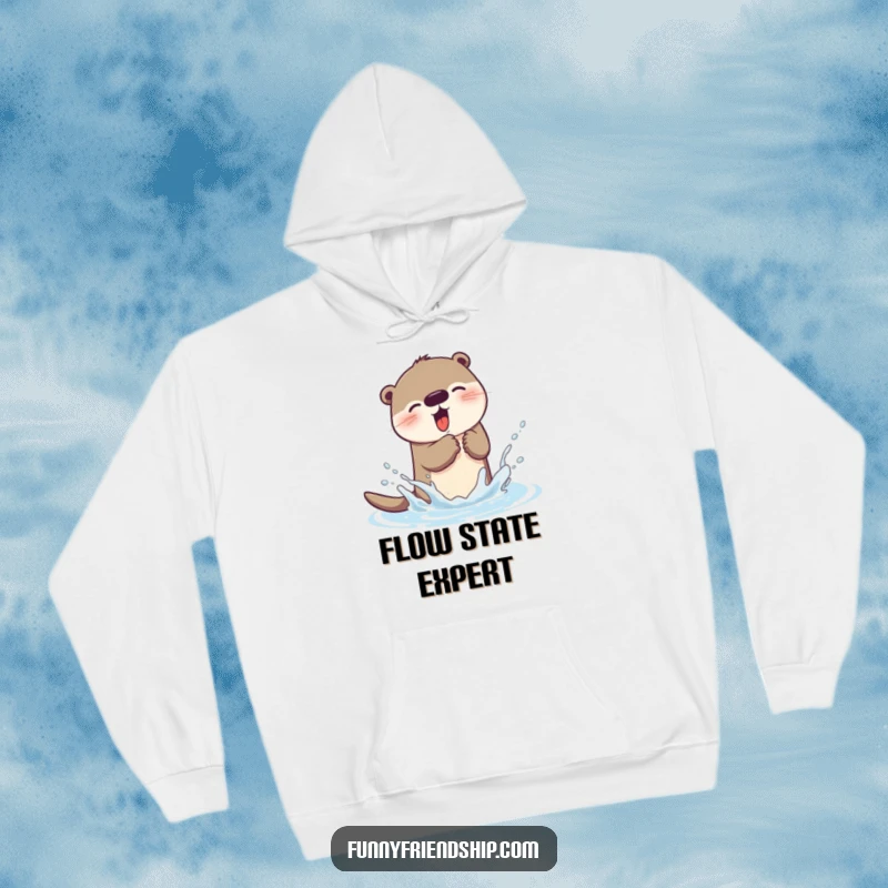 Funny otter hoodie showcasing a playful otter character splashing water, a warm and humorous gift for animal lovers.