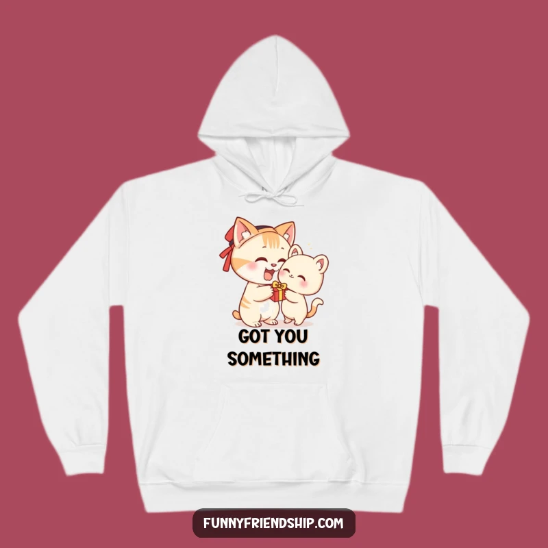 Funny Cat Giving Present Hoodie - Cozy Character Gift Sweatshirt for Cat Fans
