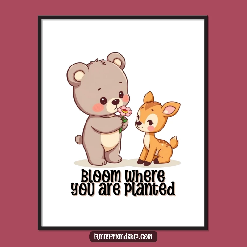 Free Printable Wall Art: Bear Cub Flower - Funny Downloadable Art for Charming Decor