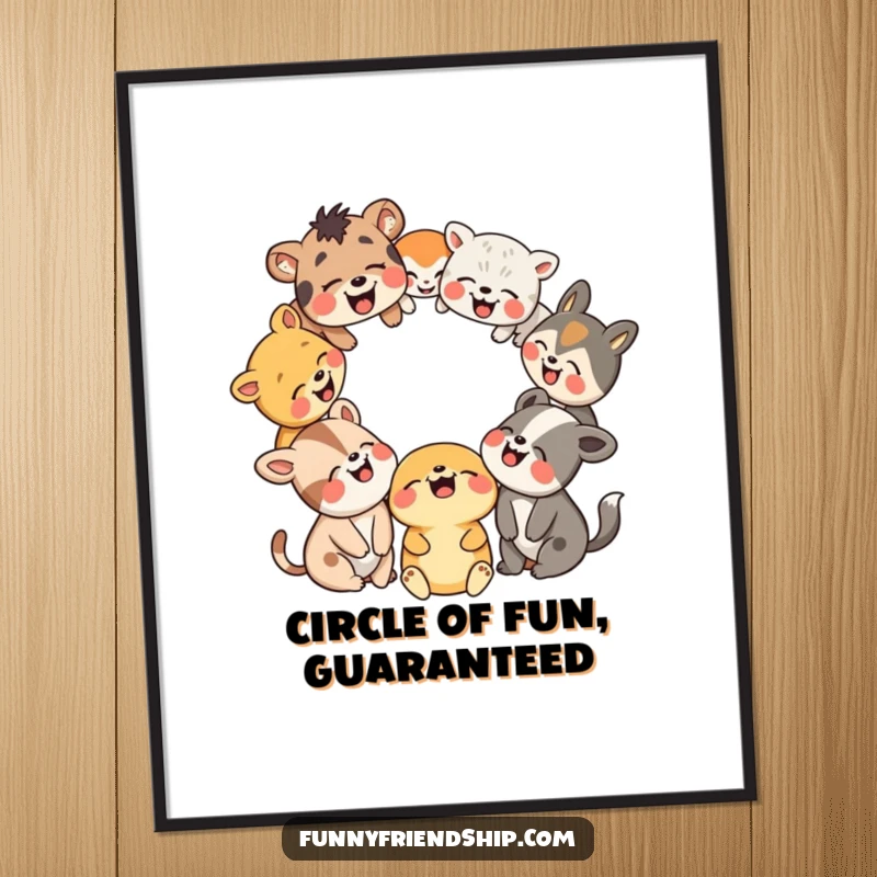 Funny Free Printable Wall Art: A group of animals in a circle, heads thrown back in fits of uncontrollable giggles.