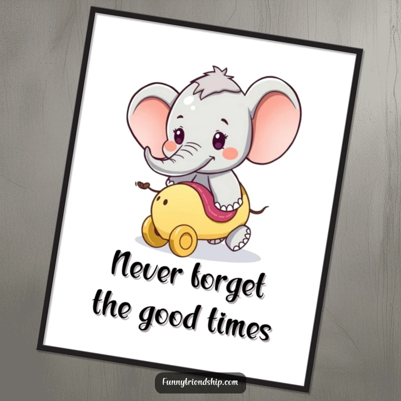 Funny Free Printable Wall Art: A playful elephant invites viewers for a joyous ride on its mighty trunk.