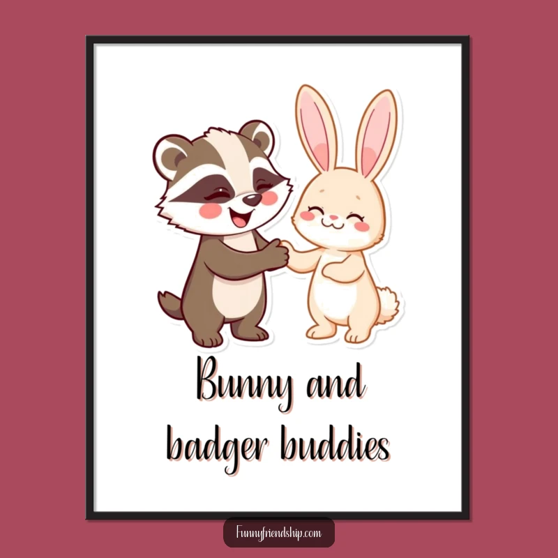 Free Printable Wall Art: Badger & Rabbit Handshake - Whimsical Downloadable Decor