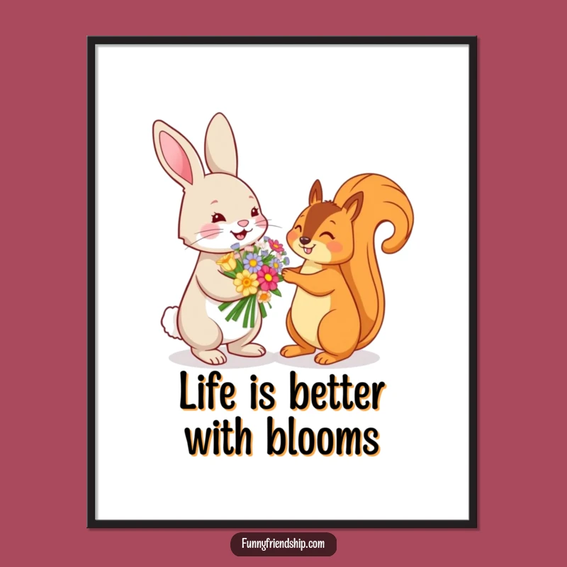 Free Printable Wall Art: Rabbit Flowers Squirrel Nature Humor Downloadable