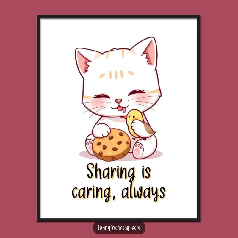 Funny Free Printable Wall Art: Cat Bird Cookie, Downloadable Whimsical Decor