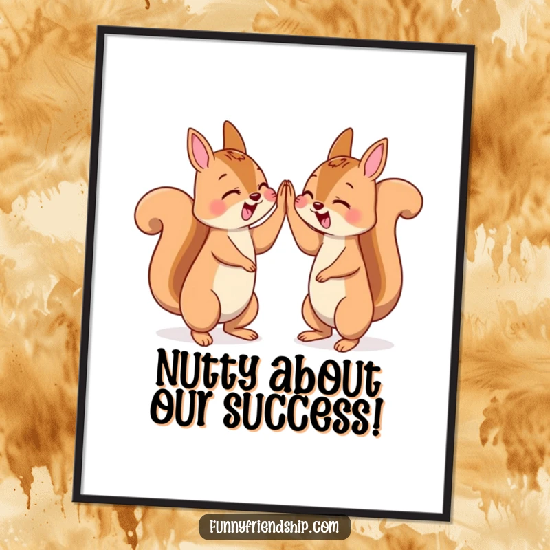 Funny Free Printable Wall Art: Two animated squirrel characters engaged in an enthusiastic high-five, radiating celebration.