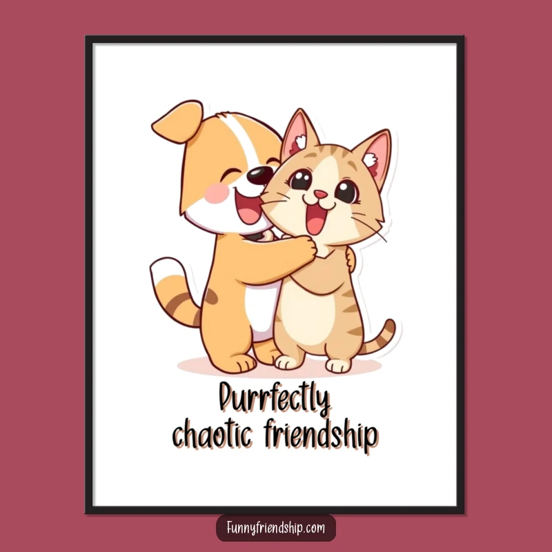 Free Printable Wall Art: Cute Dog Hugs Surprised Cat Funny Downloadable