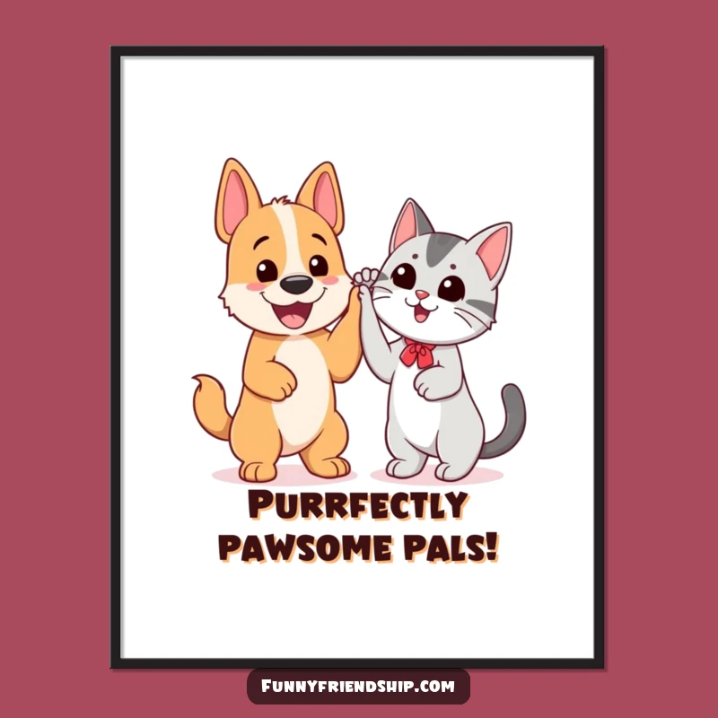 Free Printable Wall Art: Dog Cat High Five - Funny Pet Pals Downloadable Art