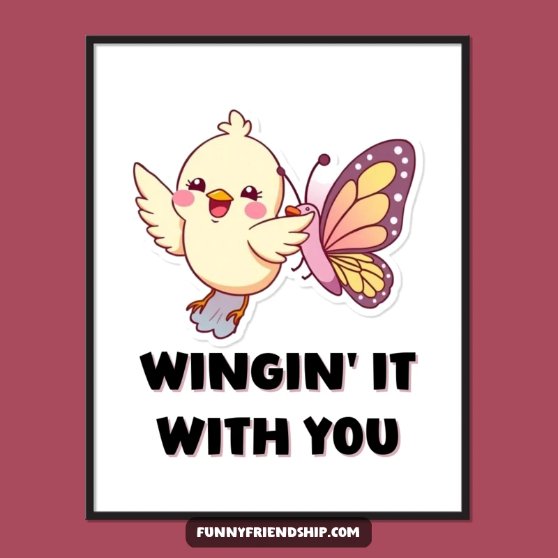 Funny Free Printable Wall Art Bird Butterfly Downloadable Decor, Whimsical Nature's Harmony Art