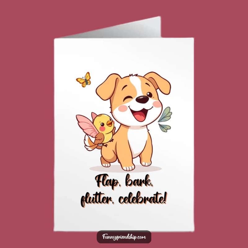 Free Printable Funny Dog & Bird Birthday Card - Cute Animal Downloadable Gift