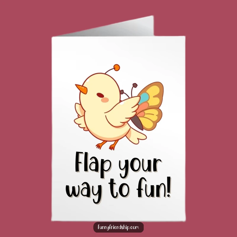 Free Printable Birthday Card: Funny Bird & Butterfly Flying Fun