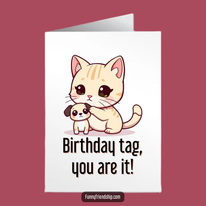 Free Printable Birthday Card: Funny Cat & Dog Tag, Playful Downloadable Gift for Laughs