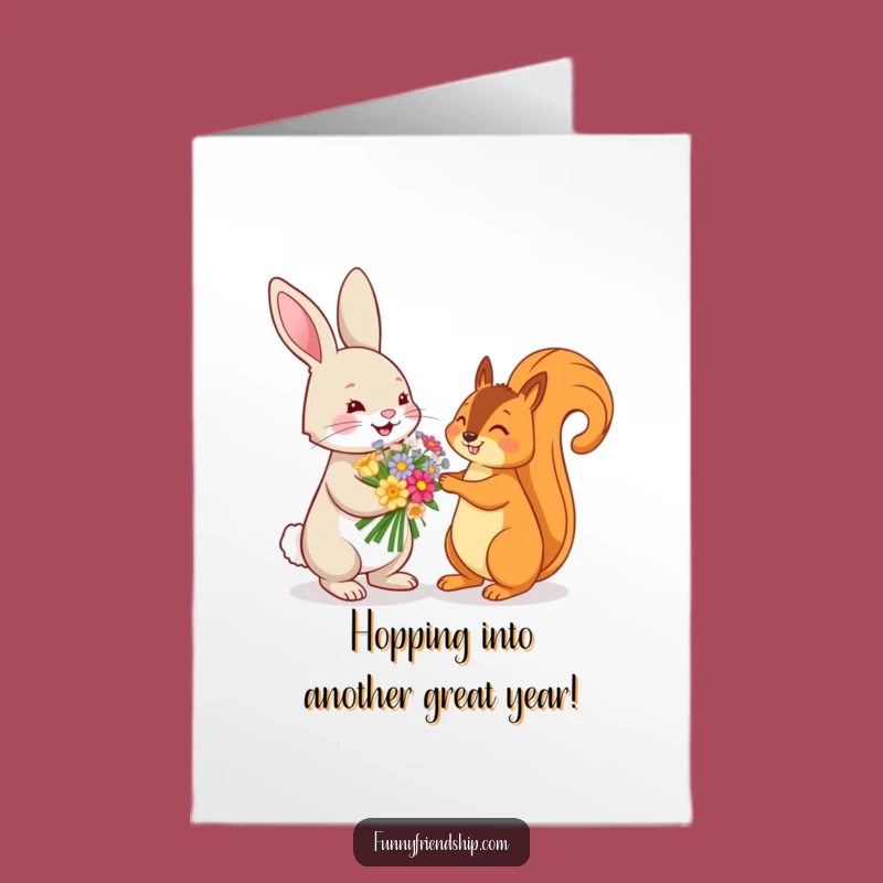 Free Printable Birthday Card: Rabbit Flowers for Squirrel Birthday Downloadable