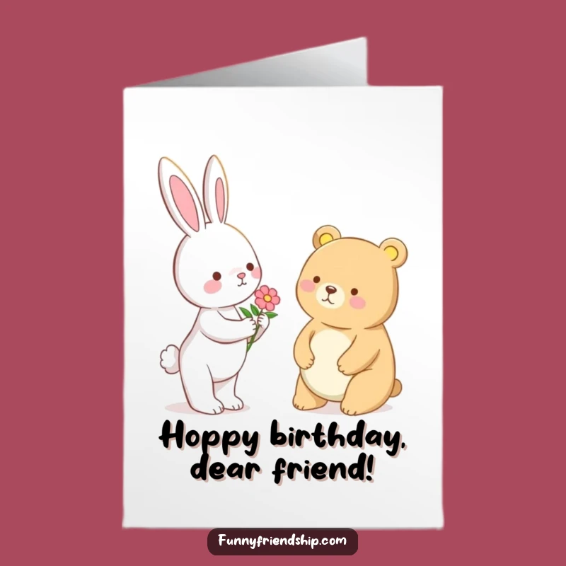 Free Printable Bunny Bear Birthday Card - Flower Gift Funny Downloadable