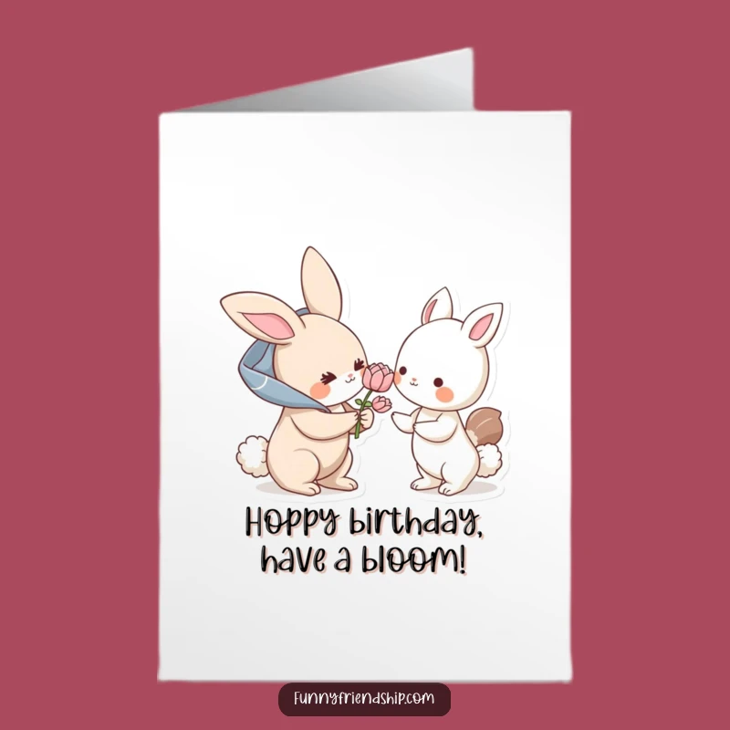 Funny Free Printable Birthday Card: Bunny Offering Flower - Sweet DIY Downloadable Gift