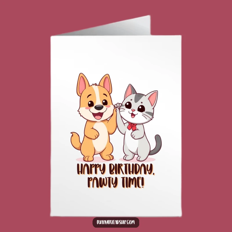 Free Printable Birthday Card: Dog Cat High Five - Funny Pet Pals Gift