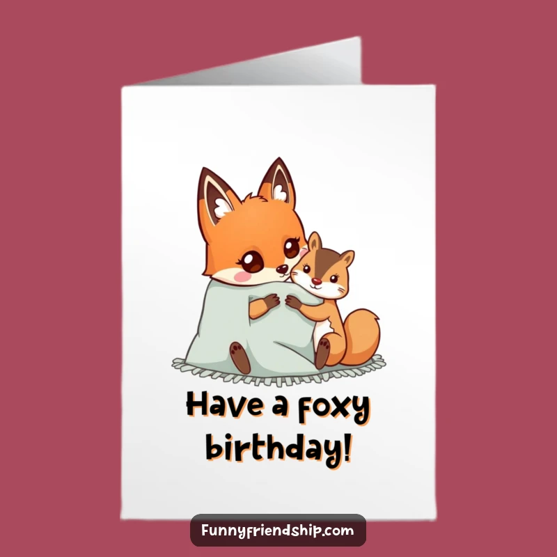 Free Printable Birthday Card: Fox Squirrel Cozy Funny Downloadable Gift