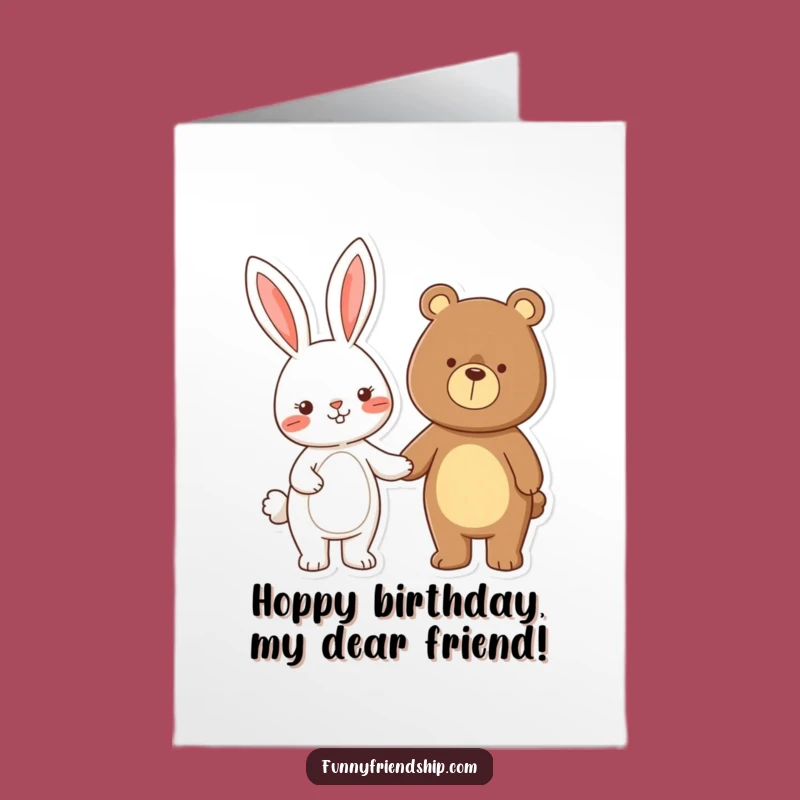Free Printable Funny Birthday Card: Rabbit & Bear Holding Hands - Sweet Downloadable Gift