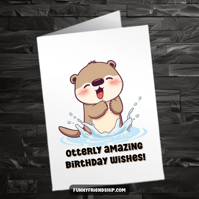 Funny free printable otter card, a playful otter splashing water with a mischievous grin, perfect for birthdays.