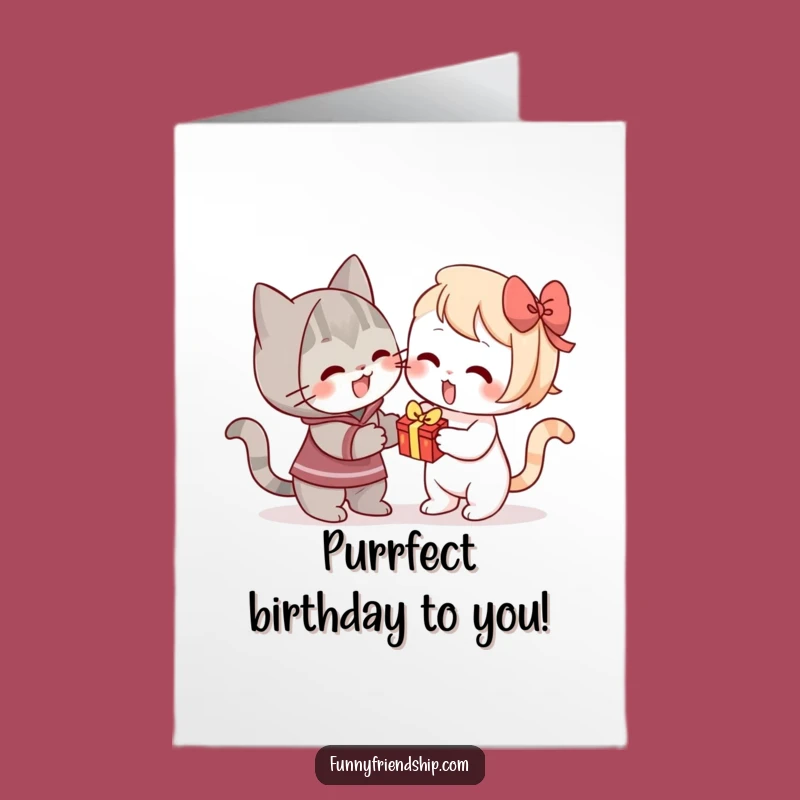Free Printable Birthday Card: Cat Giving Gift Funny Downloadable Gift
