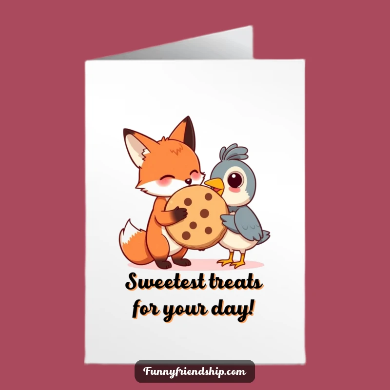 Sweet Free Printable Birthday Card: Fox & Bird Cookie Sharing Fun