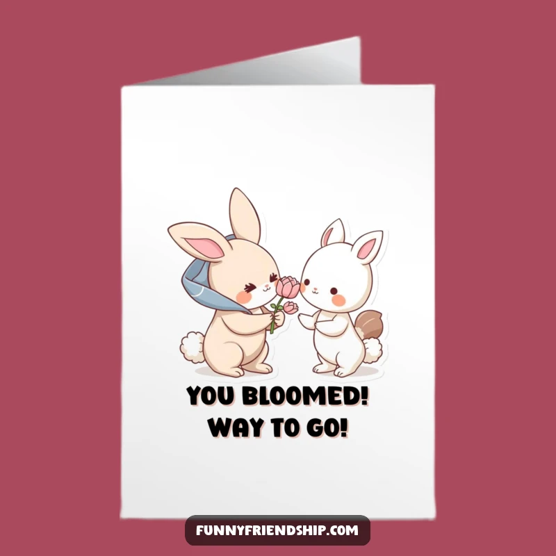 Free Printable Congrats Card: Bunny Offering Flower - Joyful DIY Downloadable Celebration