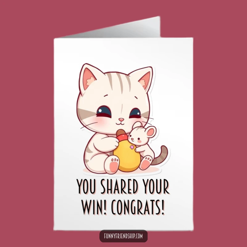 Free Printable Congrats Card: Cat & Mouse Sharing - Wholesome DIY Downloadable Celebration