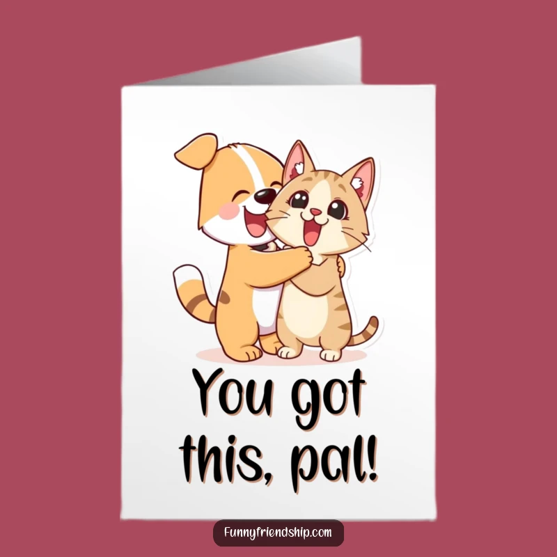 Free Printable Congrats Card: Dog Hugs Cat Funny Downloadable Gift