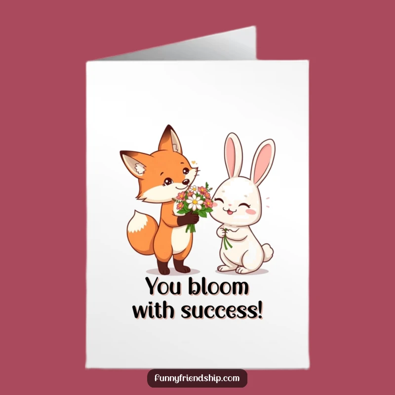 Free Printable Congrats Card: Fox & Rabbit Flowers, Joyful Downloadable Gift for Any Occasion
