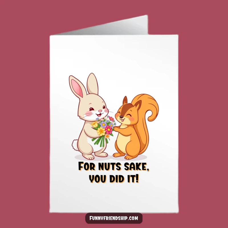 Free Printable Congrats Card: Rabbit Flowers for Squirrel Celebration Downloadable