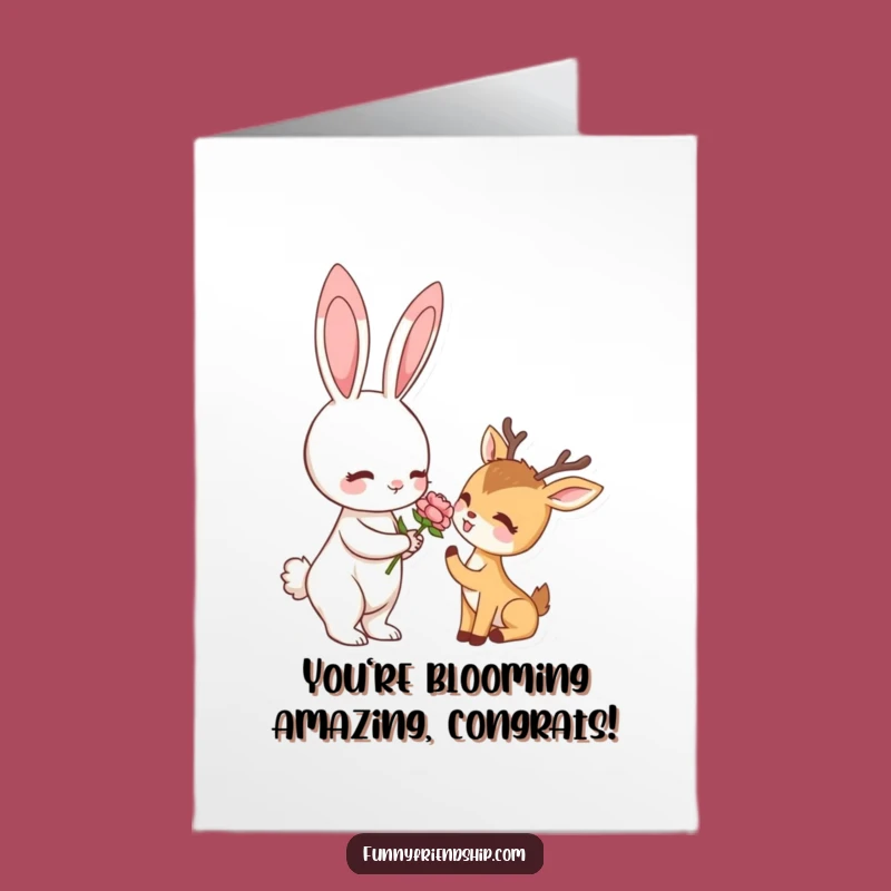 Free Printable Congratulations Card: Rabbit & Deer Flower for Any Achievement