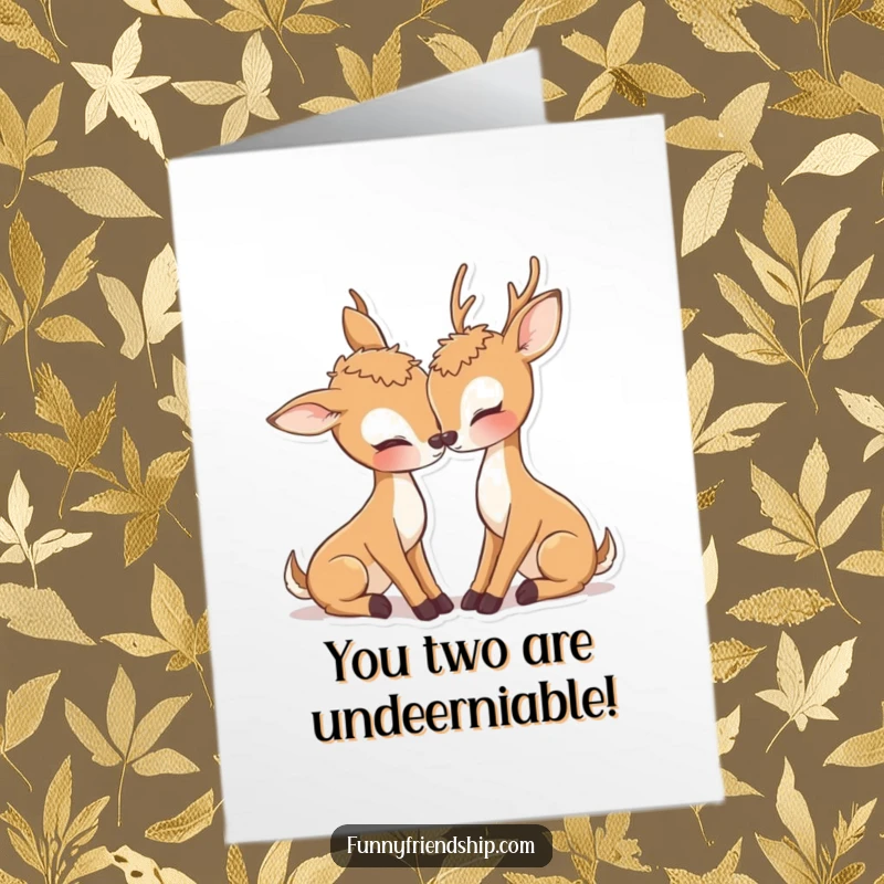 Sweet free printable deer card, two deer nuzzling affectionately, celebrating an achievement.
